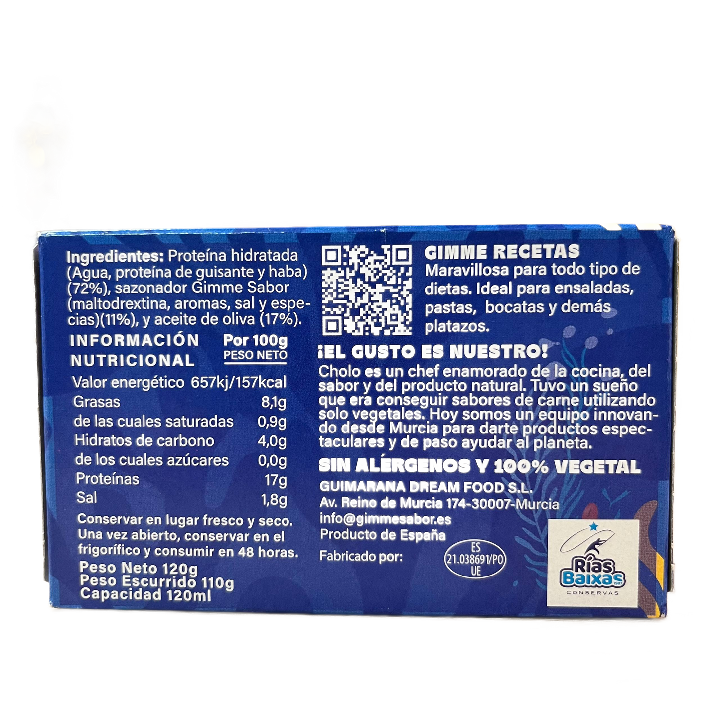 Gimme - Proteína vegetal en aceite de oliva. Sabor Atún - 20 g por lata
