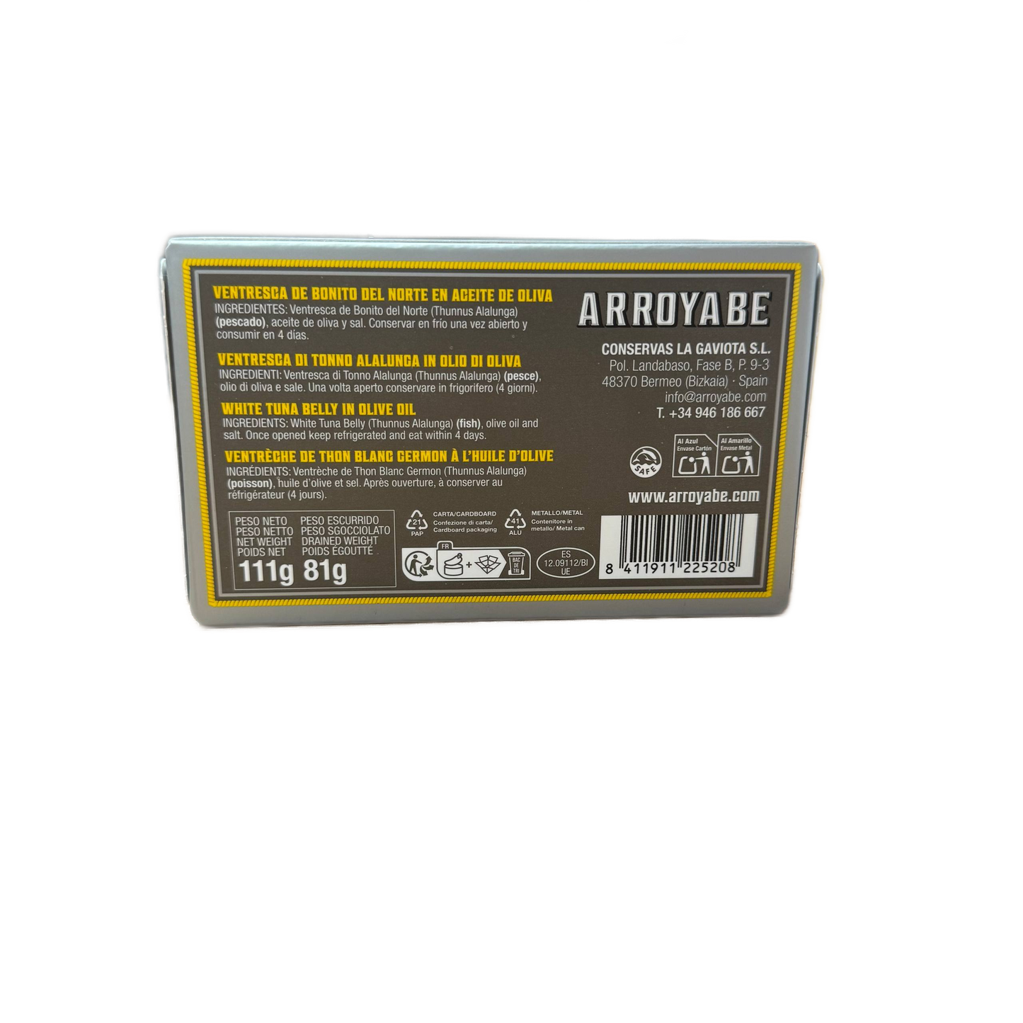 Ventresca de Bonito del Norte en Aceite de Oliva Arroyabe 111 g