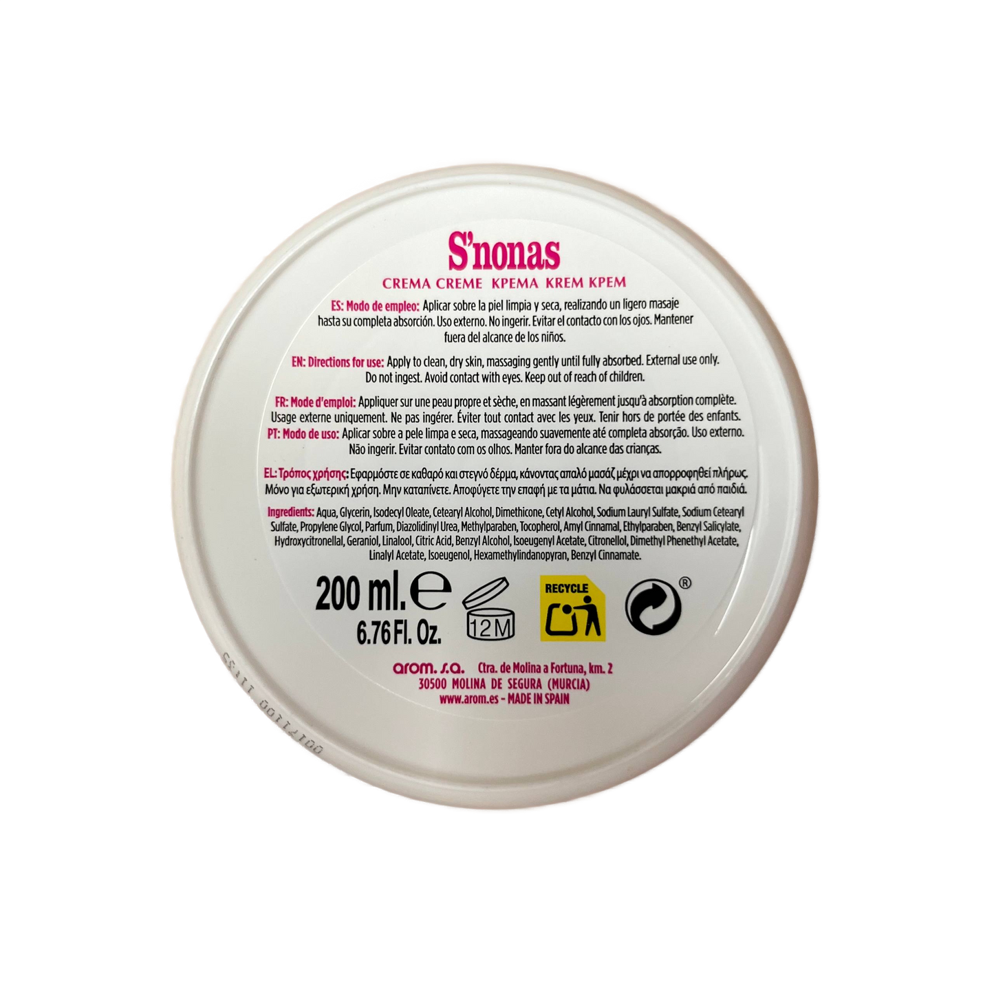 S'NONAS - CREMA DE MANOS - 200ML