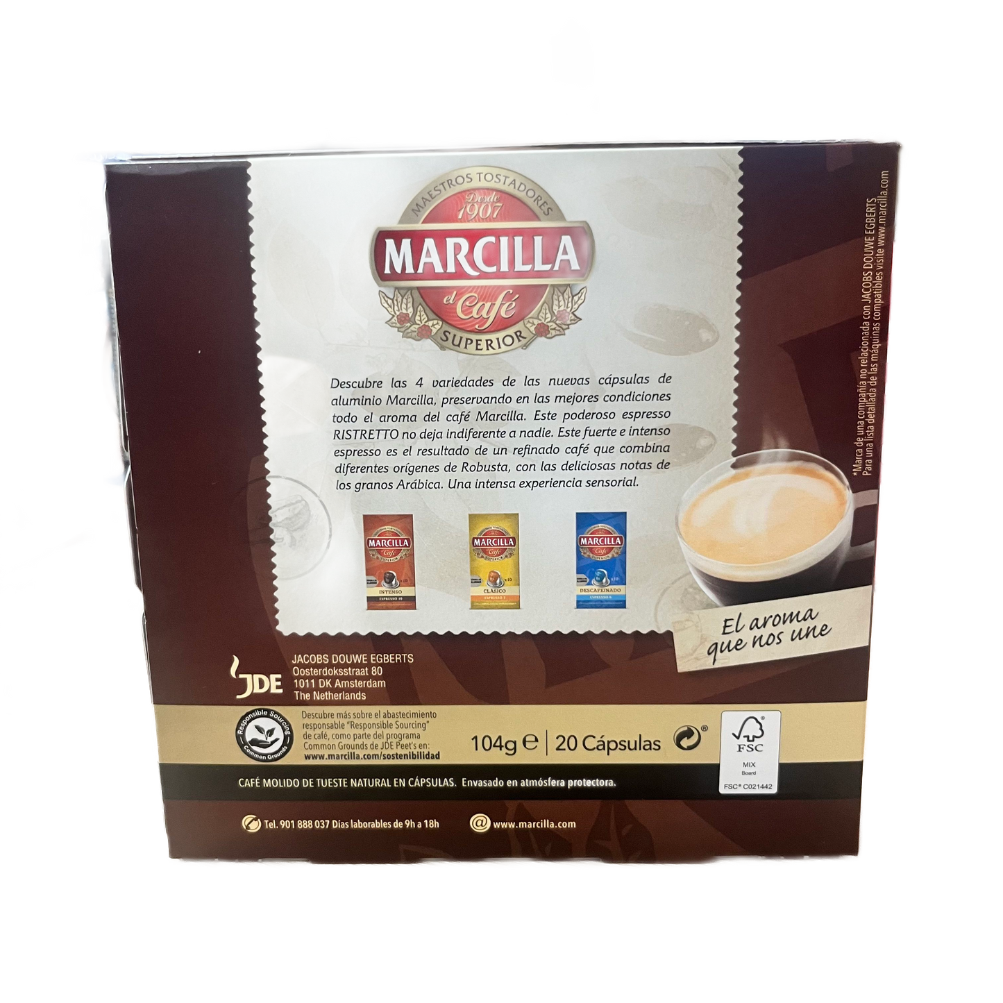 MARCILLA - CAFÉ RISTRETTO ESPRESSO 12 - 20 CÁPSULAS DE ALUMINIO
