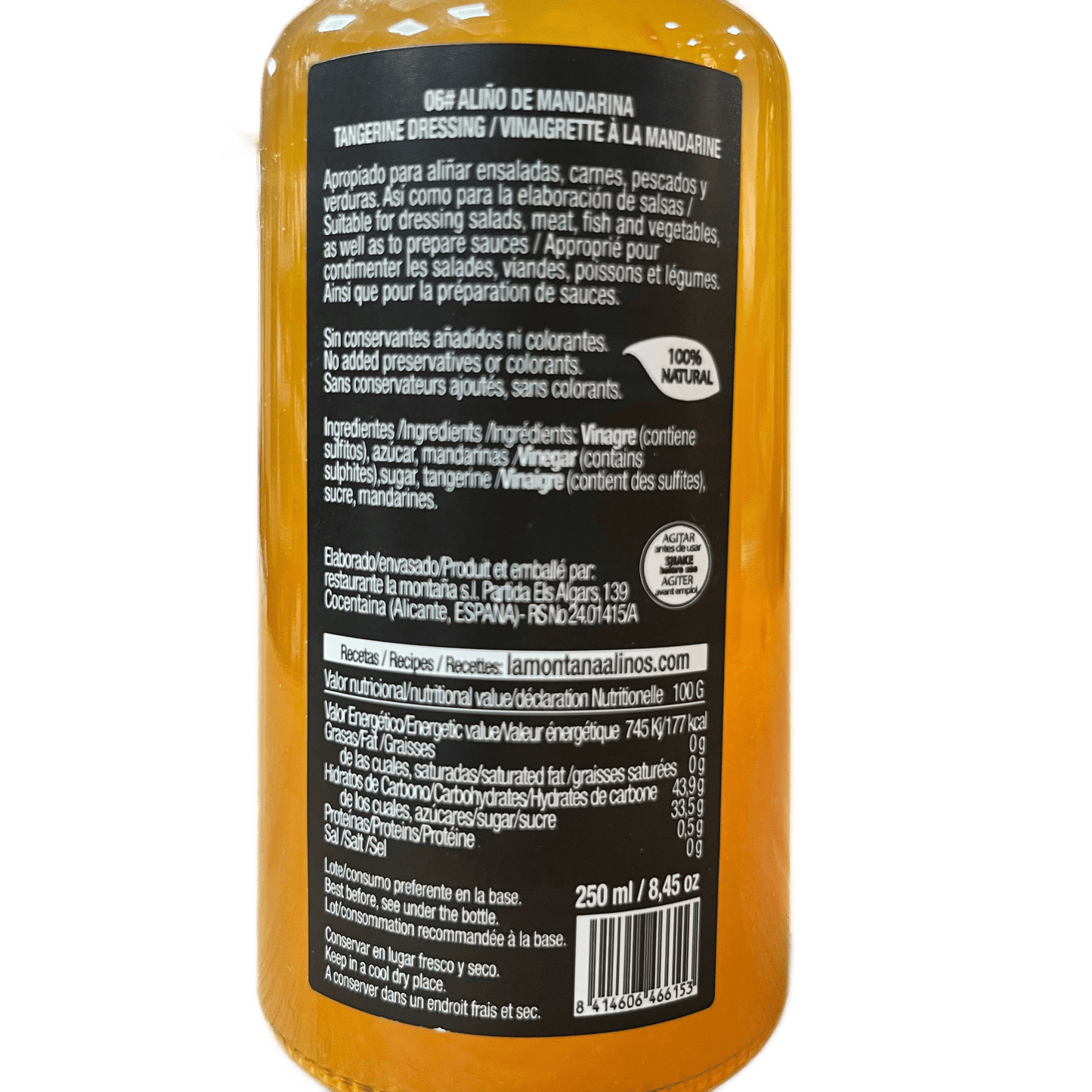 LA MONTAÑA ALIÑOS - ALIÑO 100% NATURAL DE MANDARINA - 250ml
